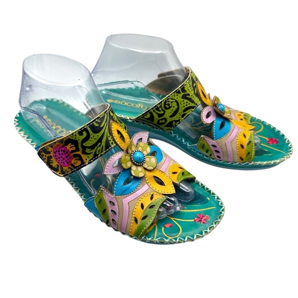 Socofy Multicolor‎ Floral Embellished Open Toe Ankle Strap Sandals Europe 41 - Picture 13 of 13